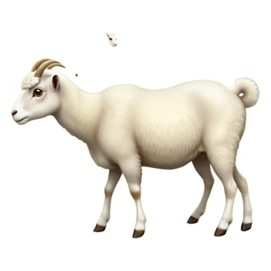 collage of domestic hooved animals: A calm goat with soft fur, a fluffy sheep with large eyes, and a noble horse with a shiny coat. Soft green meadow and distant hills in the background. Transparent background. sticker