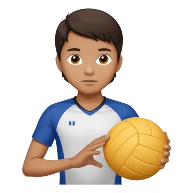 Filipino boy with very dark brown hair with small white bow in his hair and he is holding a volleyball sticker