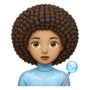 Create an iOS-style emoji of Ice Spice. Neutral facial expression, front-facing head only. Curly afro hairstyle. Clean Apple emoji style, smooth shading, simple shapes, plain background. sticker