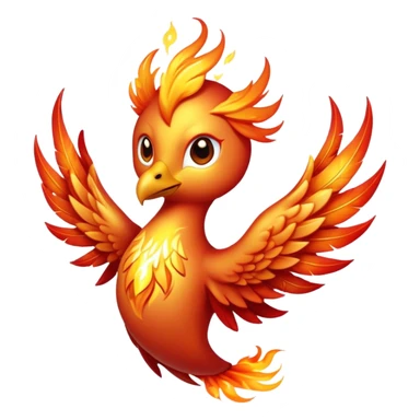 Cinematic Cute Mystical Fire Phoenix Portrait Emoji, Head tilted playfully and inquisitively, showcasing a vibrant, flame-kissed form with intricately detailed feathers in warm shades of red, orange, and shimmering gold, accented by delicate sparks and a gentle, inviting glow; rendered with lifelike detail and soft, radiant light, high shine, enchanting and spirited, styled with a touch of mythic whimsy, soft glowing outline, capturing the essence of a mischievous yet endearing phoenix poised to flutter playfully into your heart! sticker