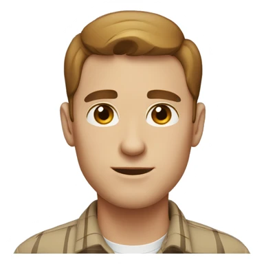 white man short brown hair parted in the middle, brown eyes, tattersall shirt sticker