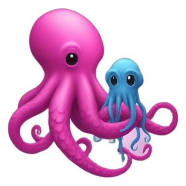 a blue kraken facing  to another pink kraken sticker