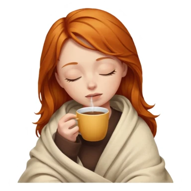 girl with ginger hair inside a blanket sipping coffee eyes closed sticker