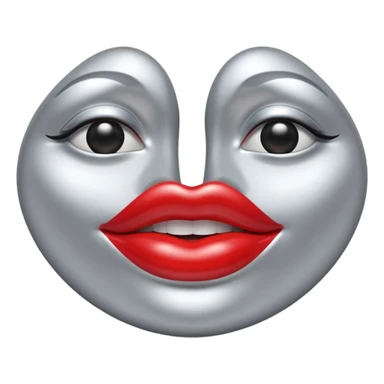 A seductive pair of slightly parted lips emoji made of liquid silver chrome, smooth glossy metallic surface, soft sensual curves, subtle reflections, luxury sexy aesthetic, minimal iOS emoji style, centered composition, clean white background, soft studio lighting, no text sticker