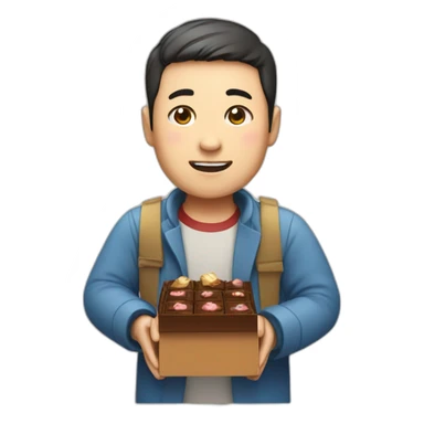 Chinese man carrying a box of chocolate sticker