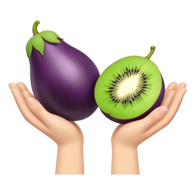 Eggplant with hands holding 2 kiwis sticker