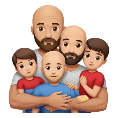 Muscular Bald man with a beard embracing his young beautiful brunette wife and their 3 sons sticker