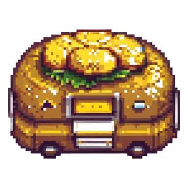 a single train car shaped like a cheeseburger, pixel art style, retro video game look sticker