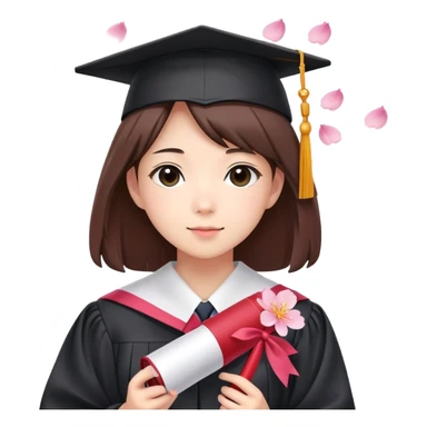 Japanese high school girl in graduation ceremony with diploma and sakura petals sticker