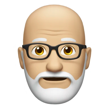 Bald middle aged white man with a salt and pepper beard and crooked glasses sticker