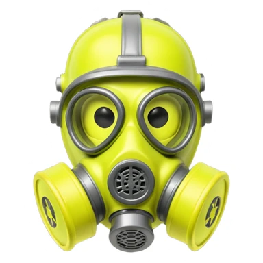 3D render of Gas Mask, toxic waste aesthetic, neon green bubbling liquid, caution yellow metal, industrial warning texture, Apple emoji style, isolated on white background --v 6.0 sticker