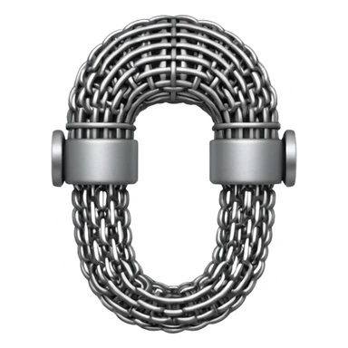 3D render of Microphone Head, made of interlocking chainmail metal rings, wire mesh texture, visible holes and negative space, metallic silver and grey, high contrast shadows, Apple emoji style, isolated on white background --v 6.0. sticker