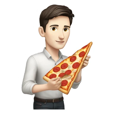 Pavel Durov holding a pizza and writing on top "КУШАТЬ И ТОЧКА" sticker