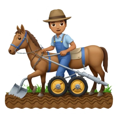 man plowing a field with a plow and a horse, emoji style sticker