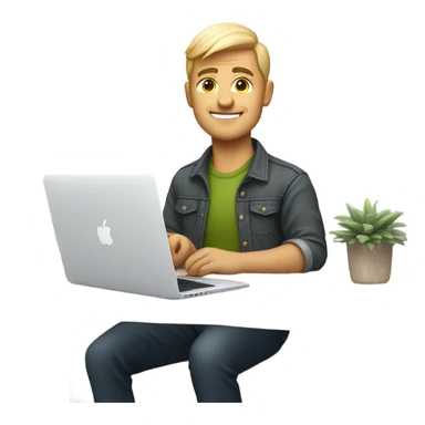 white-skinned male product designer sitting with macbook sticker