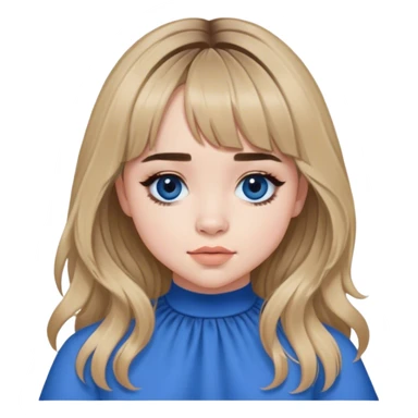 Sabrina carpenter with curtain bangs and wearing blue  sticker