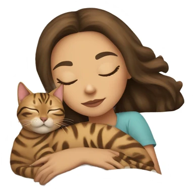 LIGHT skin brunette girl sleeping with bengal cat sticker