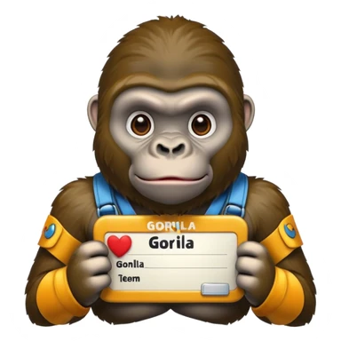 gorilla with a name tag sticker
