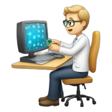 a man with computer making experiments sticker
