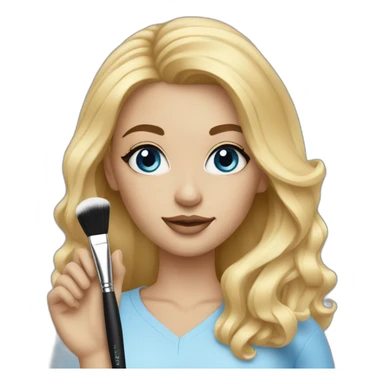 A makeup artist blonde girl with blue eyeswith a makeup brush in her hand sticker