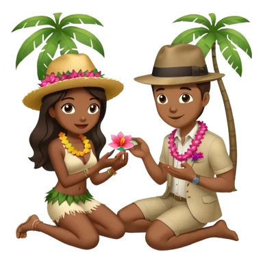White man wearing fedora on one knee proposing to Hawaiian girl with ring  sticker