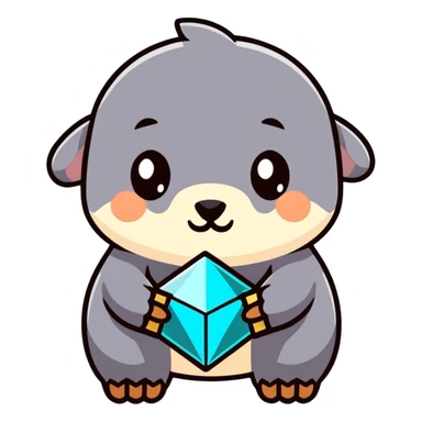 cartoonish cute mole holding a Minecraft diamond block sticker