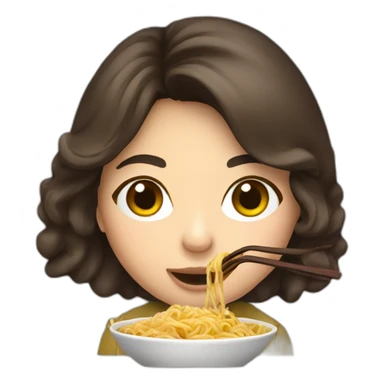 brunette eating ramen bowl sticker