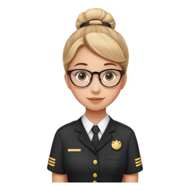 Reception Young girl, bun hair, wearing uniform of reception with hotel name badge, glasses, stand behind the desk

 sticker