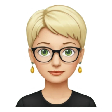 femme 40 ans lunettes cheveux très courts blonde anneaux oreilles yeux verts sticker