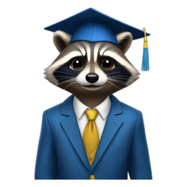 A raccoon student in a suit in the color of the Ukrainian flag in a square academic cap sticker