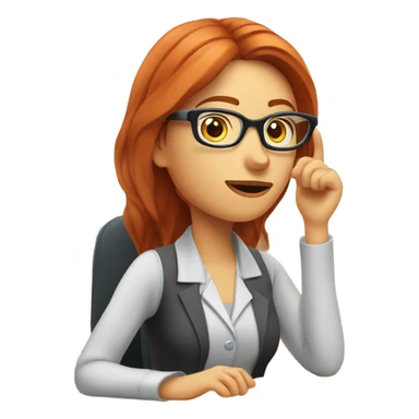 red hair woman nutritionist wearing glasses with hand on chin having an good idea monitor desk sticker