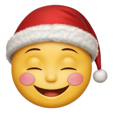 smiley face with closed eyes in a red Christmas hat sticker