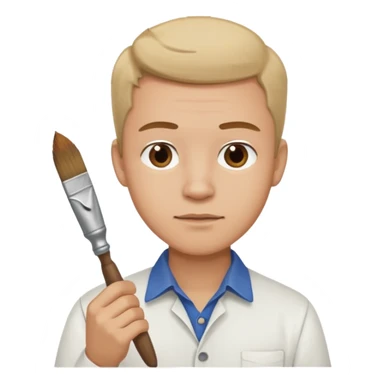 a man in a white buttoned shirt thinking about  a brush sticker