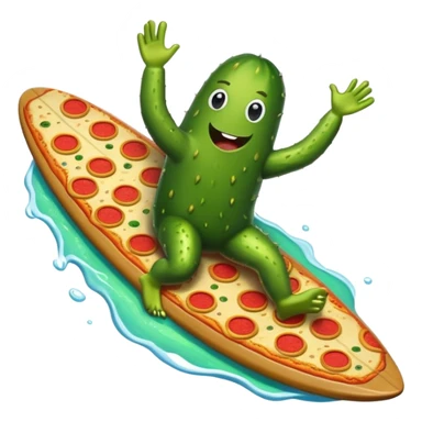 a pickle riding surfboard eating pizza in space sticker