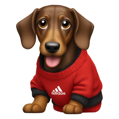 Dackel mit einem roten Adidas Pullover der sich freut sticker
