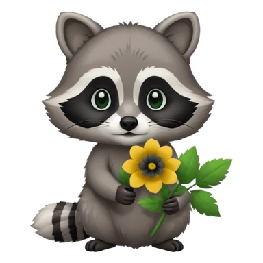 Raccoon holding flower sticker
