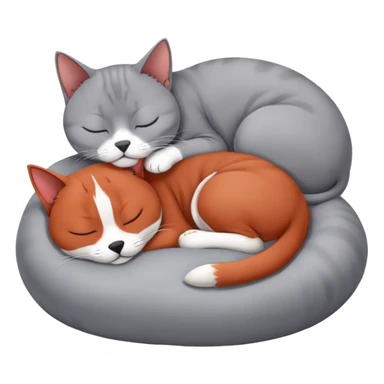 gray British Shorthair cat curled up and sleeping next to a red Basenji dog sticker