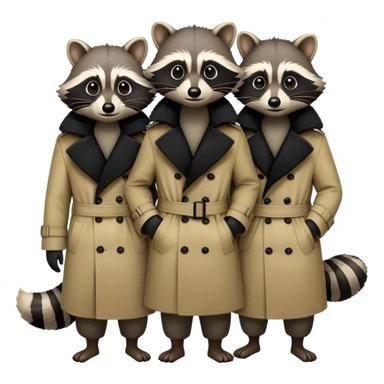 Three raccoons standing on top of eachother within one trench coat sticker