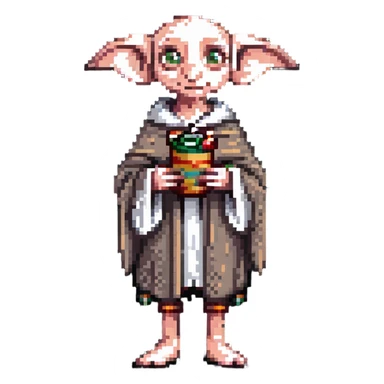 excited Dobby the house elf at Hogwarts holding a sock sticker