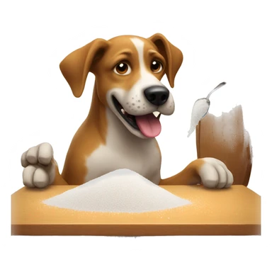 A dog licking salt from table sticker