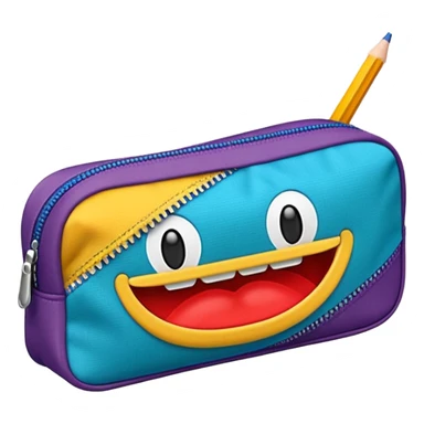 Pencil pouch with zipper mouth sticker