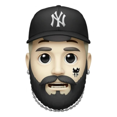 Hazme un zombie con barba en la barbilla el emoji que esté en blanco y negro osea la foto que tenga aretes pequeños una gorra volteada de los new York yankee y una cadena de diamantes que diga W sin barba sticker