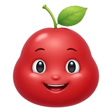 Cute round emoji mascot, shaped like a soft blob or jellybean, with two expressive eyes and a happy or clever smile. Entire body is colored in a warm cherry red (#e84a5f style), with no outline. Minimal facial features. Simple, friendly, and modern emoji-style character. Clean white background. sticker