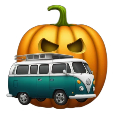 Old dark Campervan with Halloween Pumpkin sticker