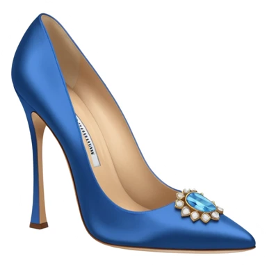 manolo blahink heels 90's satin pump with jewellry at front blue sticker