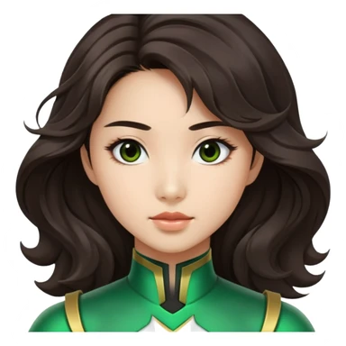 green Power Ranger Asian girl with dark brown wavy hair sticker