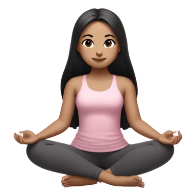 a girl with black long hair and short pink skirt, white skin land brown eyes, meditates in a relaxed lotus position in a comfortable monochrome pink top and monochrome pink leggings sticker