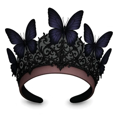 elegant butterfly crown with matte pink base, purple butterflies, gothic filigree, mysterious vibe, transparent background sticker