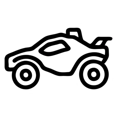 minimalistic Twitch badge, Octane car silhouette with thick black outline, bold orange and blue boost flames, extra high contrast for maximum visibility at tiny sizes, no gradients, solid shapes, modern style sticker