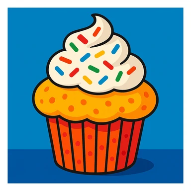muffin topped with a swirl of whipped cream and rainbow sprinkles, vibrant and festive look sticker